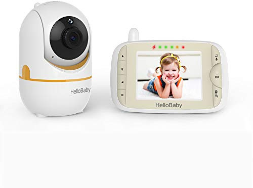HelloBaby Babyphone, Video-Babyphone mit Ferngesteuerter Schwenk-Neige-Zoom-Kamera und 3,2''-LCD-Bildschirm, Nachtsicht, VOX, 2-Wege-Audio, Akku mit hoher Kapazität, Temperatur, 1000 FT