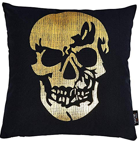 DONE Kissen Stone mit Glanzdruck in Gold Totenkopf 65x65cm Langlebig Formstabil 100% Baumwolle Reisverschluss