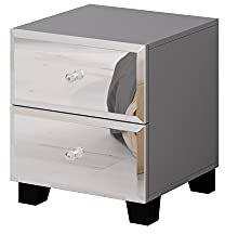 Furniture24 Nachttisch, Nachtkommode, Verspiegelt Nachtschrank Bellagio 19 mit 2 Schubladen (Grau/Spiegel)