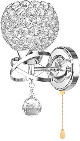 Hangrow KristallWandleuchten, LEDKerzenlampe, moderner Stil, Wandlampe mit Schalter, Zugschnur enthält Glühbirne, Kandelaber, Licht für Innenbereich, Schlafzimmer, Wohnzimmer, LEDKerzenlampe,