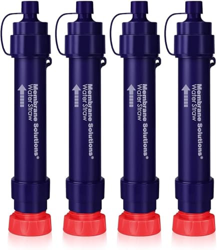 Membrane Solutions Paille Filtrante Survie WS02, amovible 4-étapes 0,1-micron filtre à eau camping, 5.000L purificateur d'eau équipement de survie pour la randonnée voyages et d'urgence, 4 pack