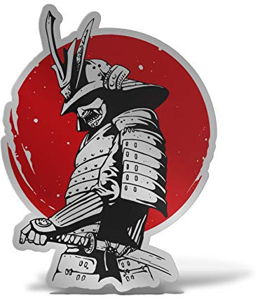 Erreinge® Silber Aufkleber 15 cm Samurai Totenkopf JAPAN Aufkleber bedruckt für Auto Motorrad Wand Stoßstange Computer Laptop Gepäck Fahrräder