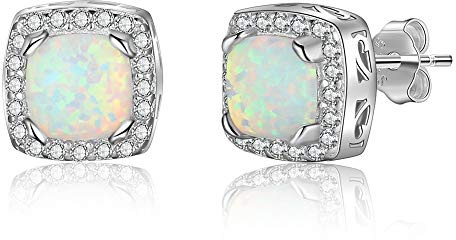 9mm Quadratisches Weiß Opal Ohrstecker Für Frauen 925 Sterling Silber Ohrringe Mit Zirkonia Mode Hochzeit Schmuck