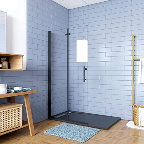 Walk in Parete Doccia Movibile 2 Pannelli Pieghevoli a Libro 105x190 cm in Vetro 5 mm Trasparente Temperato Anticalcare Telaio Nero Opaco