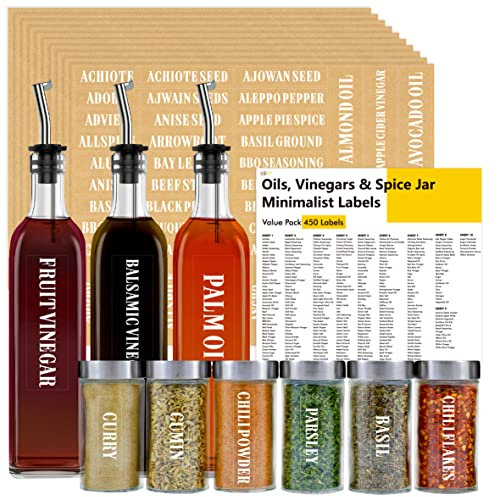 450 Pegatinas para Tarros de Especias, 371 Preimpreso 79 Escribible, Impermeable Resistente al Desgarro Sin Residuos, Etiquetas de Condimentos de Hierbas para Cocina Despensa