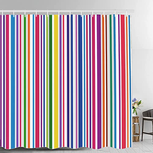 Batmerry Bunt gestreifter, Abstrakter Duschvorhang, bunter Regenbogen, Mehrfarbig, Karierte Streifen, Duschvorhang, wasserdichter Stoff, Duschvorhänge für Badezimmer mit 182,9 x 182,9 cm.