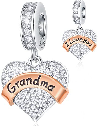 Oma Herz Dangle Charms passt Pandora Muttertag Armband, Ich liebe dich Großmutter Anhänger, 925 Sterling Silber Grandma Perlen mit CZ, Geschenke für Grandmother/Nonna/Abuela/Babcia