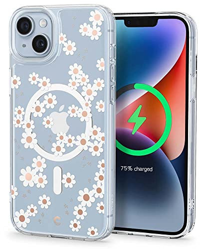 CYRILL von Spigen Cecile [kompatibel mit iPhone 14/13 Hülle], [Kompatibel mit MagSafe] Langlebig innere Klar Muster Transparent weich TPU Bumper Durchsichtige Case - Weiß Margerite