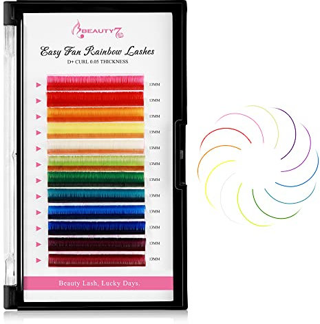 Beauty7 Lot 12 Colors Lash Extension D Curl 0,05mm Colorés Extension de Cils Individuels 15mm Longuer Cils a Cils Semi Permanents Cils Faux Cils