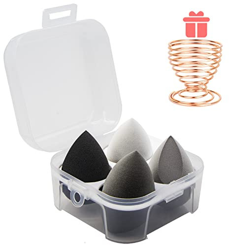 5 Pcs Makeup Sponges Set - 4 Beauty sponges Blending Blenders with 1 Holder and Egg Case, Flawless for Cream, Powder and Liquid (Black)