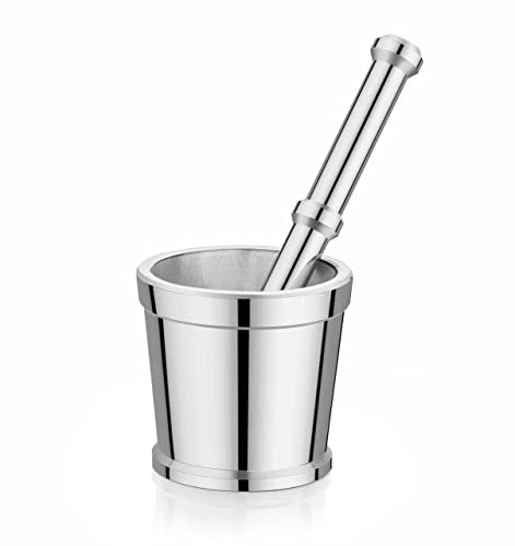 Stainless Steel and Iron Kitchen Mortar and Pestle Set/Steel Masher/Khaldasta/khalbatta for Kitchen/Spice Mixer - Size No. 4