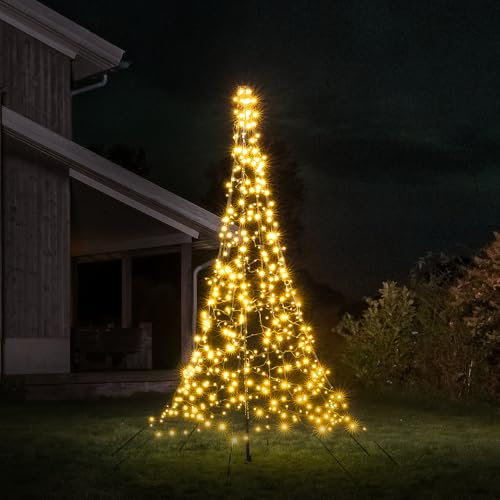Lumedi - Weihnachtsbaumbeleuchtung für draußen - Inklusive Mast - Weihnachtsdeko, LED Lichterkette, Stimmungsvolle Beleuchtung - 3 Meter - 480 LEDs