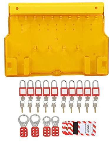 Lockout Tagout Kit, Lock Out Tag Out Kit PC Plastic Universal Multipole Circuit Breaker Lockouts with Cover, 10 Padlock 20 Key 10 Tag 4 Buckle, Reusable Loto Locks Set