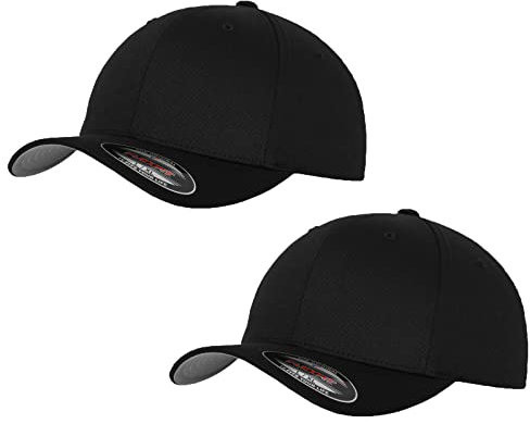 2er Flexfit Unisex Wooly Combed Cap Baseball Caps graue Unterseite S M L XL XXL Basecap Mütze, XS/S, 2X Schwarz + 1x HL-Kauf Notizblock