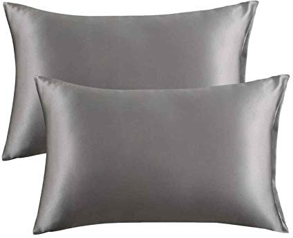 2 Set Kissenbezug 50x60cm Einfarbig-Satin Kissenhülle mit Reißverschluss, Weicher Comfortable Kissenbezüge Doppelpack Sofakissenbezug Sofa Schlafzimmer (Grau, 50x60cm)