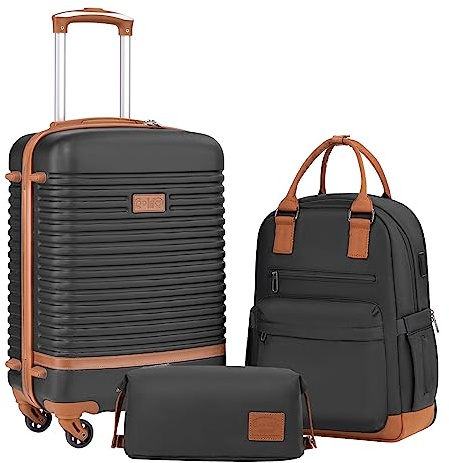 Coolife Luggage Set Carry On Suitcase,3 piece, Black(BP/TB/20)