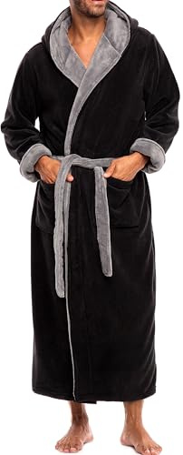 Alexander Del Rossa Herren Robe With Hood, Plush Fleece Hooded Mens Bathrobe, Big And Tall Bath Robes For Men Militär