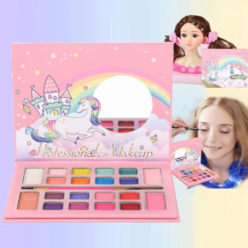 KARLOR Kinder Schminke Mädchen Make-up, 20 Farben mit Pinsel,Kinder Schminkpalette, Kinder Make Up Set, matte glitzer Lidschatten Rouge Kinder Schminke Set Geschenk für Kinder Mädchen ab 4 Jahre