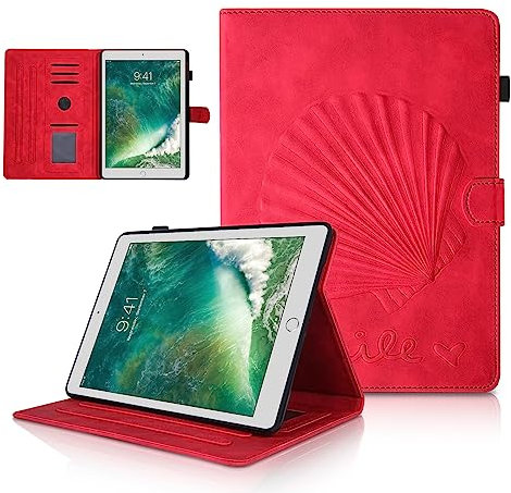 LSPCASA iPad Case iPad Air Case iPad Air 2 Case Anti-Fall Fold Folio Stand iPad 5th Generation Case Support Auto Wake/Sleep iPad Case 6th Generation Red