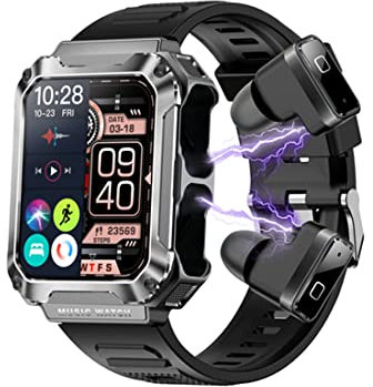 Watch Buds Smartwatch Hombre con Auriculares, Reloj Inteligente con Auriculares, Hacer Llamada/Contestar MP3, 1,97 Pulgadas 4GB RAM 400mAh, Android & iOS (Plateado)