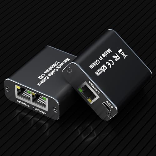 Splitter Ethernet 1 a 2, RJ45 Splitter 100/1000Mbps con cavo alimentazione USB per Cat 5/5e/6/7/8, Sdoppiatore Ethernet LAN Switch Gigabit supporta due dispositivi che funzionano contemporaneamente