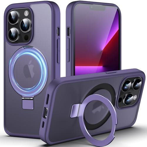 DASFOND Magnetic Designed for iPhone 13 Pro Case [Compatible with Mag-Safe] [Invisible Ring Kickstand] Slim Translucent Matte Shockproof Anti-Fingerprint Cover Case for iPhone 13 Pro 6.1, Purple
