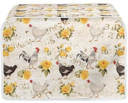 Baxinh Flowers Rooster Printed Toaster Cover 4 Slice Long Slot, Vintage Bread Maker Cover Washable Dust Protection Kitchen Small Appliance Covers with Top Hook