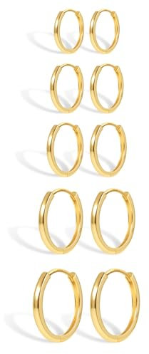 Gold Ohrringe für Damen, Kleine Creolen Set 5 Paar Ohrringe Set Hypoallergen Knorpel Kleine Huggie Creolen Gold Ohrring für Mehrere Piercings