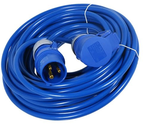 SPARES2GO 16A Extension Lead 14m 240V 1.5mm Extra Long Outdoor Construction Site Generator Power Cable (Blue)