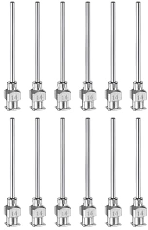 QUARKZMAN 12 Stück 14 Gauge Edelstahl Dosierkanülen, 1 1/2 Metallkleber-Nadelrohr mit stumpfer Spitze und Luer-Lock für dickflüssige Materialien, Tinte, Klebstoff, Laboreinsatz