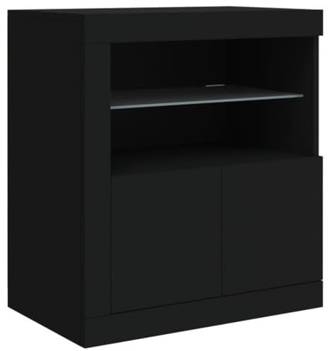 vidaXL Sideboard, Kommode mit viel Stauraum, Highboard Schrank mit LED-Leuchten, Anrichte Beistellschrank Standschrank, Modern, Schwarz