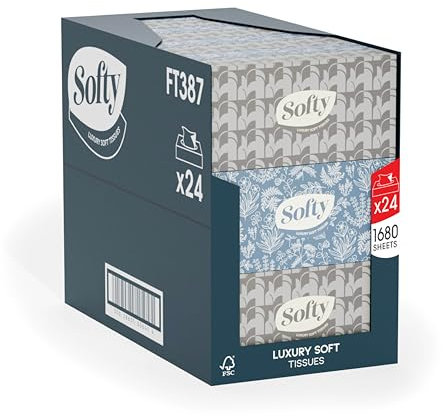 Softy Luxury Box Facial Tissues - Extra Soft 3-Ply - 1680 Tissues (24 x 70 Sheets)