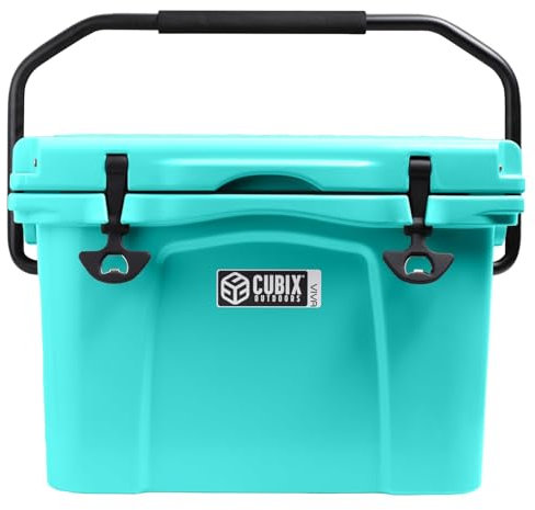 Viva 25QT Tragbarer, drehbarer harter Kühler, robuste Kühlbox für bis zu 30 Dosen, isolierter Kühler, 5 Tage Kältehaltung, integrierte Getränkehalter für Reisen, Strand, Camping, Angeln, Türkis
