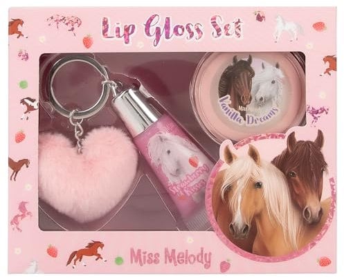 Depesche 12941 Miss Melody - Lipgloss Set im Pferde Design für Kinder, 2 Glosse mit fruchtigen Düften, inkl. Plüsch Anhänger, Pink