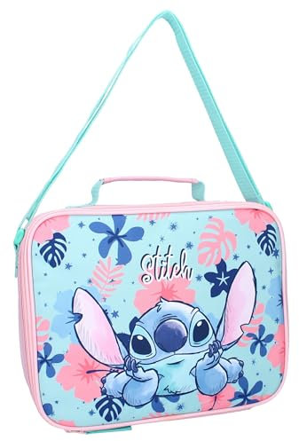 STITCH Lunchtime! - Bolsa de almuerzo de poliéster con bandolera - dimensiones 25x19x8cm - Original Disney Lilo y Stitch