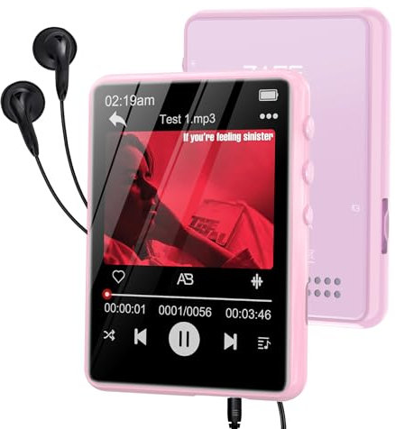 64GB MP3 Player with Bluetooth 5.3, ZAQE 2.4 inch Full Touchscreen Portable Music Player HiFi Lossless Digital Audio Player with Speaker, FM Radio, E-Book, Support up to 128GB (Pink)