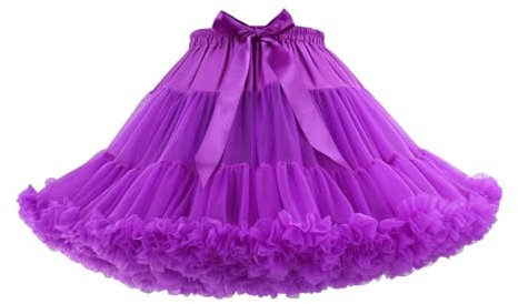 Gonna elastica da donna, in tulle, a strati, plissettata, gonna corta, linea ad A, costumi da ballo, Viola scuro, Taglia unica