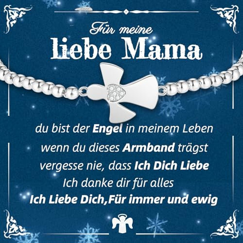 Jbniuay Weihnachtsgeschenke für Mama - An Meine Mama, Muttertagsgeschenk, Engel Armband, Kugelarmband Silber S925 - Geschenk für Mutter
