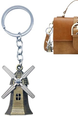 Naqqios Windmill Keychain - Antique Windmill House Key Chains | Windmill Keyrings Keychains Metal Door Car Keys Rings Tags Chain Pendant Decoration for Car