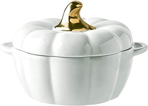 Cocotte créative en forme de citrouille émaillée avec couvercle 1,6 L pour soupe facile à nettoyer pour les parents Blanc