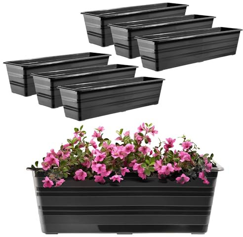 KADAX Set da 6 x 60 cm, colore: antracite, vaso da balcone in plastica, resistente alle intemperie, vaso per fiori, ringhiera per fiori