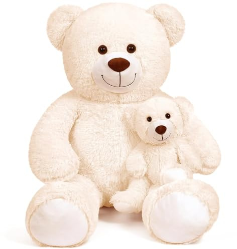 SNOWOLF FamilyBears Teddybär Große Plüsch Bär Kuscheltiere Spielzeug Teddybär Puppe für Kinder Freundin (Cream, 39inch/100cm)