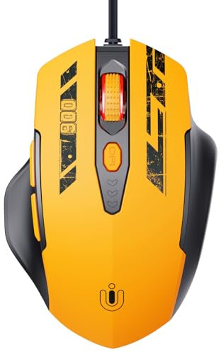 Uineer Ratón con Cable, 7200 dpi Ajustable y 6 Botones, diseño ergonómico, ratón óptico USB optimizado para PC portátil para Trabajar y, Amarillo Mate