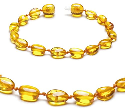 Echtes Bernstein Armband - Ostsee Schmuck - Roh Anti Stress Armband aus Ostsee Bernstein Perlen - Echter Bernstein Schmuck, beliebt als Glücksstein Armband (HONIG, 15 CM)