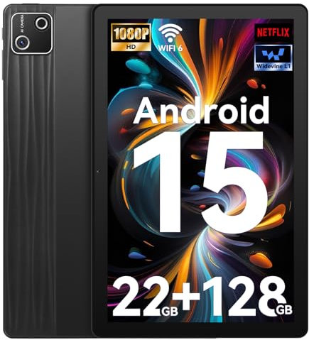Whitedeer Android 15 Tablet 10 Zoll 22GB+128GB+1TB TF Octa Core und Widevine L1, Wi-Fi 6G/BT 5.3, 6200mAh Gaming Tablet Android, Dual 5+8MP, Computermodus unterstützt -Schwarz