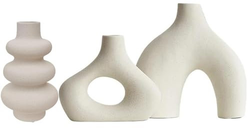Beige Keramikvase 3er-Set Doppelberg vasen für Moderne Boho Nordic Minimalismus-Stil Dekoration -vasen für Wohnzimmer, Hochzeit, Abendessen Tisch, Party, Büro und Schlafzimmer