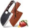 Fubinaty Chef's Knife 7 Inch Finger Hole Kitchen Knives Handmade Forged High Carbon Steel Chopping Knife Full Tang Cooking Knife with Leather Sheath and Wooden Handle