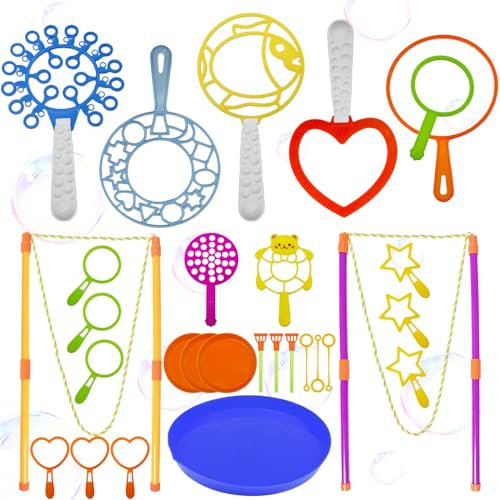 BNWRRCVKE 29 Pezzi Bolle di Sapone Bacchetta, Giganti kit Bambini, Kit Bolle di Sapone Giganti, Bacchetta A Bolle per Bambini