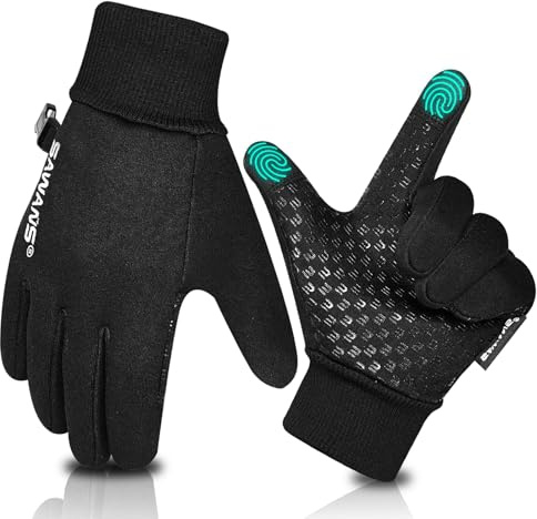 Kids Warm Winter Gloves Running Cycling Gloves Touch Screen Thermal Children Mittens Windproof Outdoor Anti-slip Riding Sports Gloves Football Walking Ski for Boys Girls (Black, M (8-10 Years))