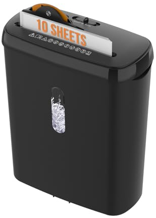 Suntiko 10 Blatt Streifenschnitt Aktenvernichter, P-2 Sicherheitsstufe für Home Office, 3,17 Gallonen Mülleimer, vernichtet CDs & Kreditkarten, ETL-zertifiziert, Schwarz
